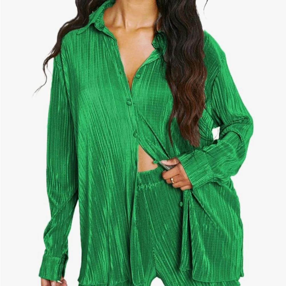 Green Pleated Set